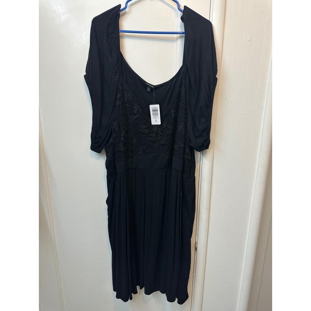 Torrid‎ Black Lace Insert Mini Dress Balloon Sleeve Rayon Slub 6 6X 30 40423420